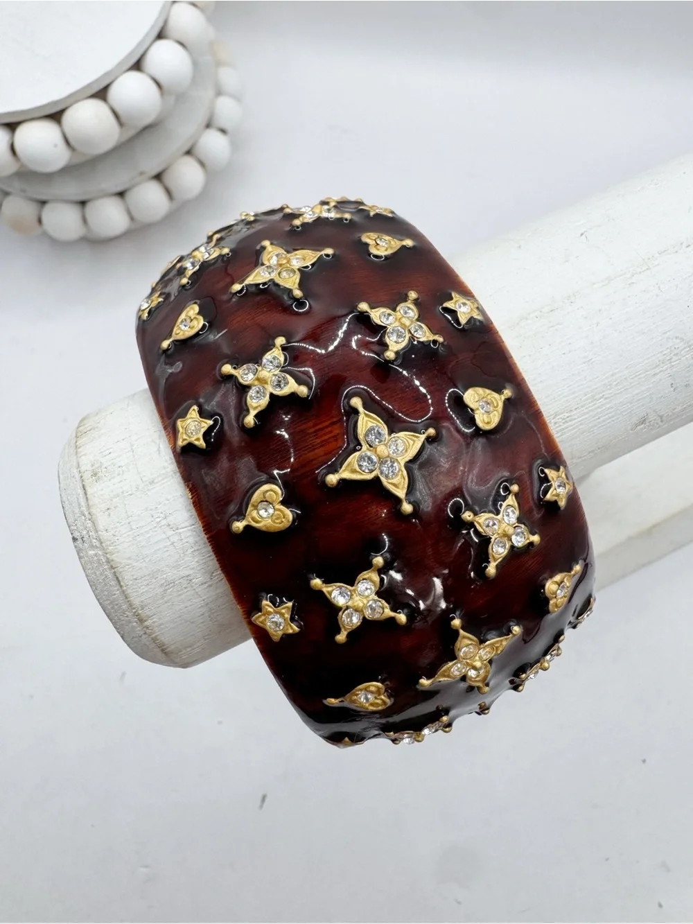 Kenneth Jay Lane Starlight enamel and rhinestone chunky hinged bangle bracelet